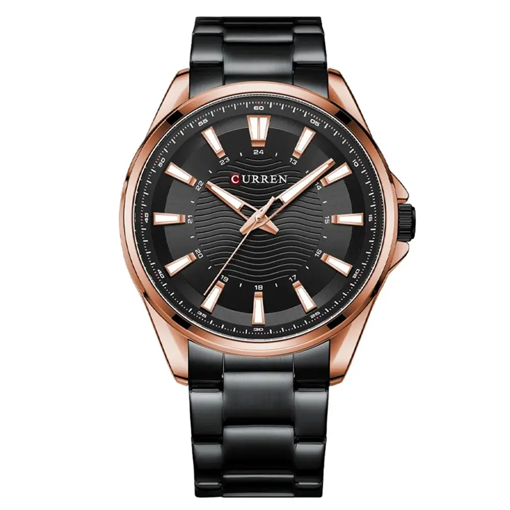 Curren 8424 Luxury Stainless Steel Quartz Casual Fashion Men's Watch – Dial Color: Brown, Strap Color: Black – View 1