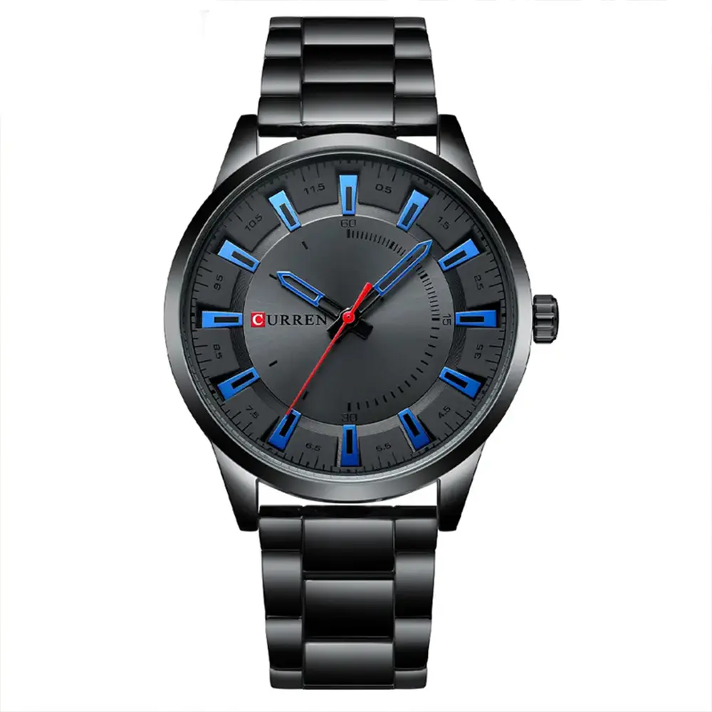 Curren 8406 Luxury Stainless Steel Quartz Casual Fashion Men's Watch – Dial Color: Black, Strap Color: Black – View 1
