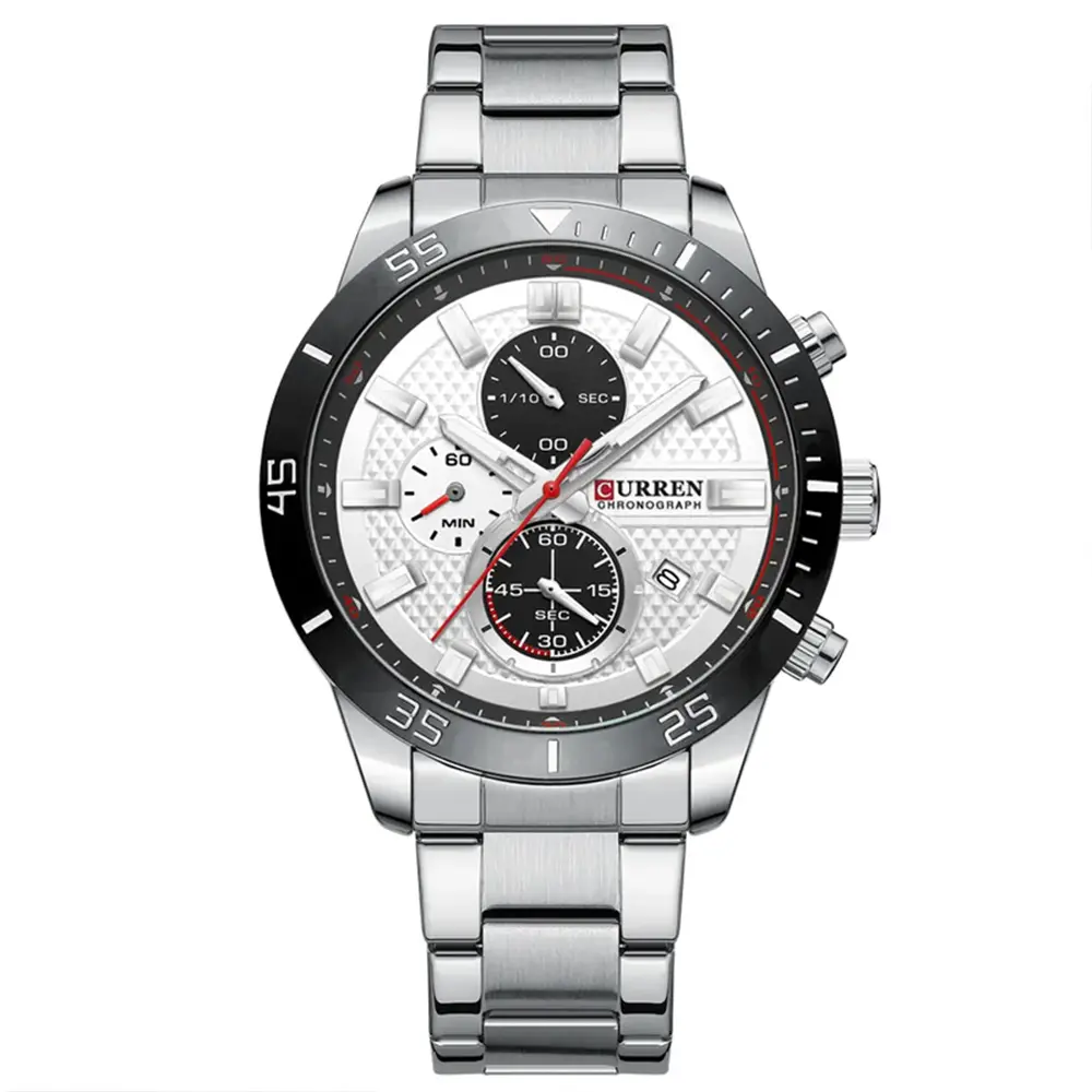Curren-8417 High Quality Stainless Steel Luminous Men's Watch – Dial Color: White, Strap Color: White – View 1