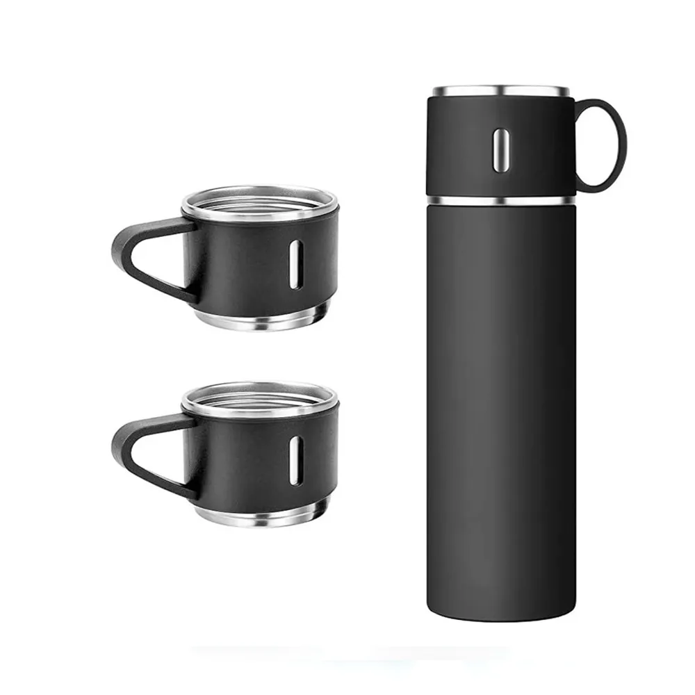 3 in 1 Vacuum Insulated Thermal Flask With Cup Set  – Capacity: 500 ml, Color: Black – View 1