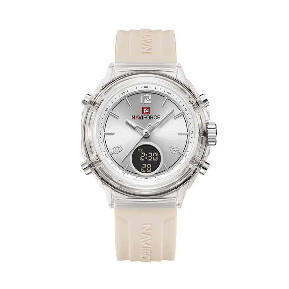 Naviforce NF7109 Fumed Silica Strap Dual Display Transparent LCD Fashion Women's Watch – Dial Color: White, Strap Color: White – View 1