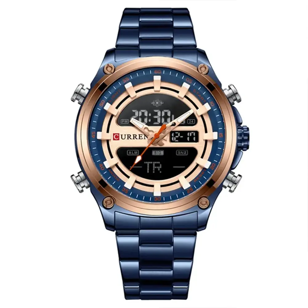Curren 8404 Stainless Steel Dual Movement Military Men's Watch – Dial Color: Blue, Strap Color: Blue – View 1