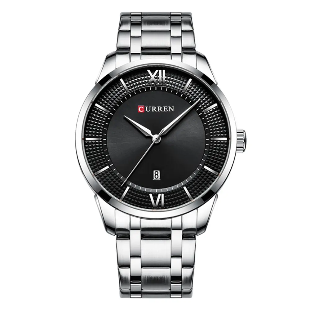 Curren 8356 Luxury Stainless Steel Analog Men's Watch – Dial Color: Black, Strap Color: Silver – View 1