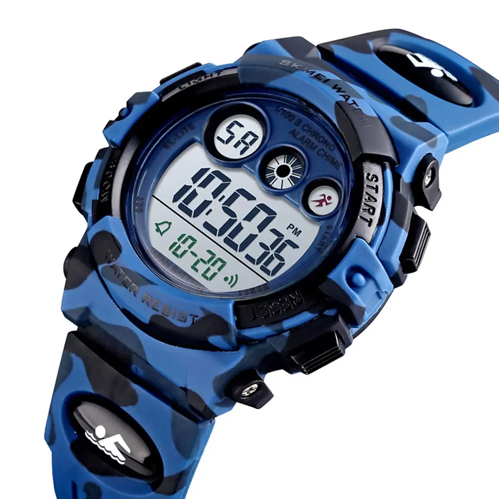 SKMEI 1547 Multifunctional Silicon Strap camouflage Digital Men's Watch – Dial Color: White, Strap Color: Blue – View 1