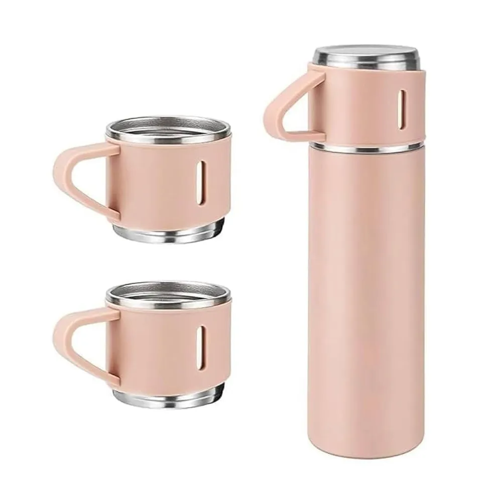 3 in 1 Vacuum Insulated Thermal Flask With Cup Set  – Capacity: 500 ml, Color: Pink – View 1