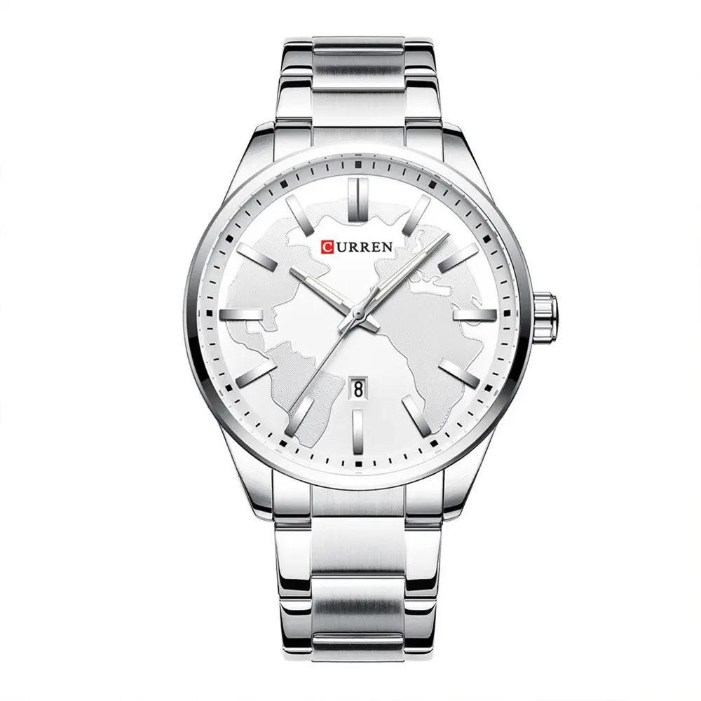  Curren 8366 Authentic Stainless Steel Analog Men's Watch  – Dial Color: Silver, Strap Color: Silver – View 1