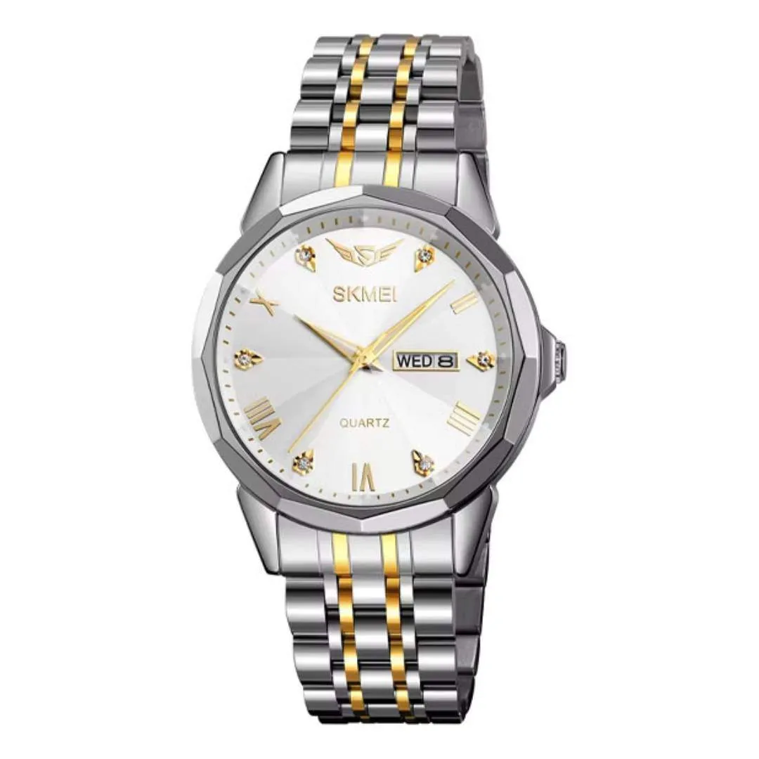 SKMEI 2291 Quartz Waterproof Luminous Stainless Steel Men's Watch – Dial Color: White, Strap Color: Silver – View 1