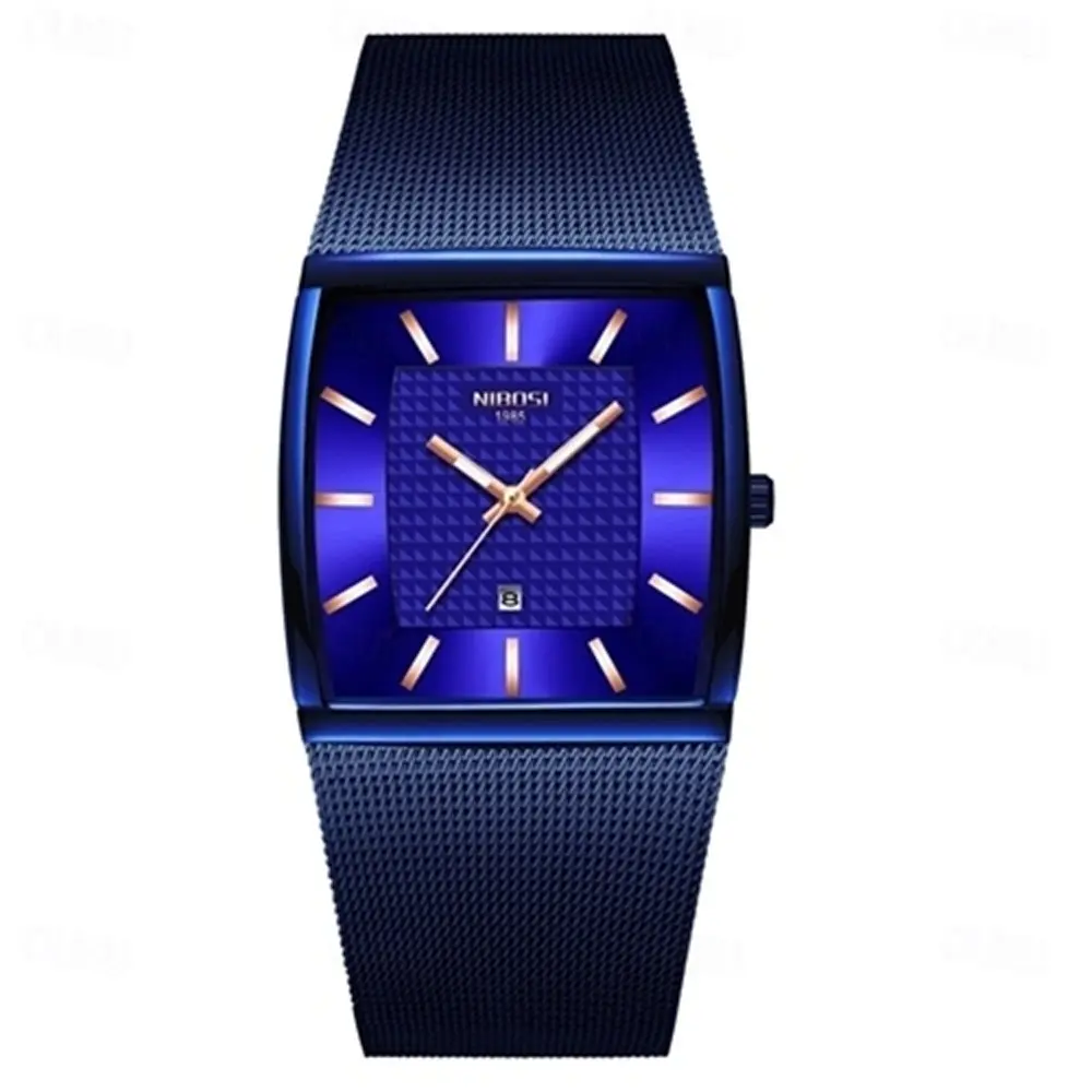 Nibosi 2376 Comfortable Mesh Stainless Steel Fashion Men's Watch – Dial Color: Sky Blue, Strap Color: Blue – View 1