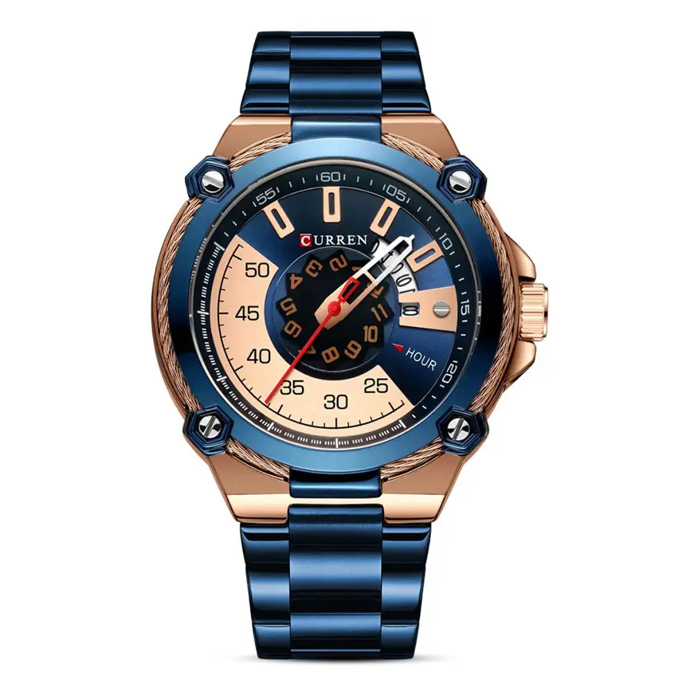 Curren 8345 Luxury Design Stainless Steel Analog Men's Watch – Dial Color: Blue, Strap Color: Blue – View 1