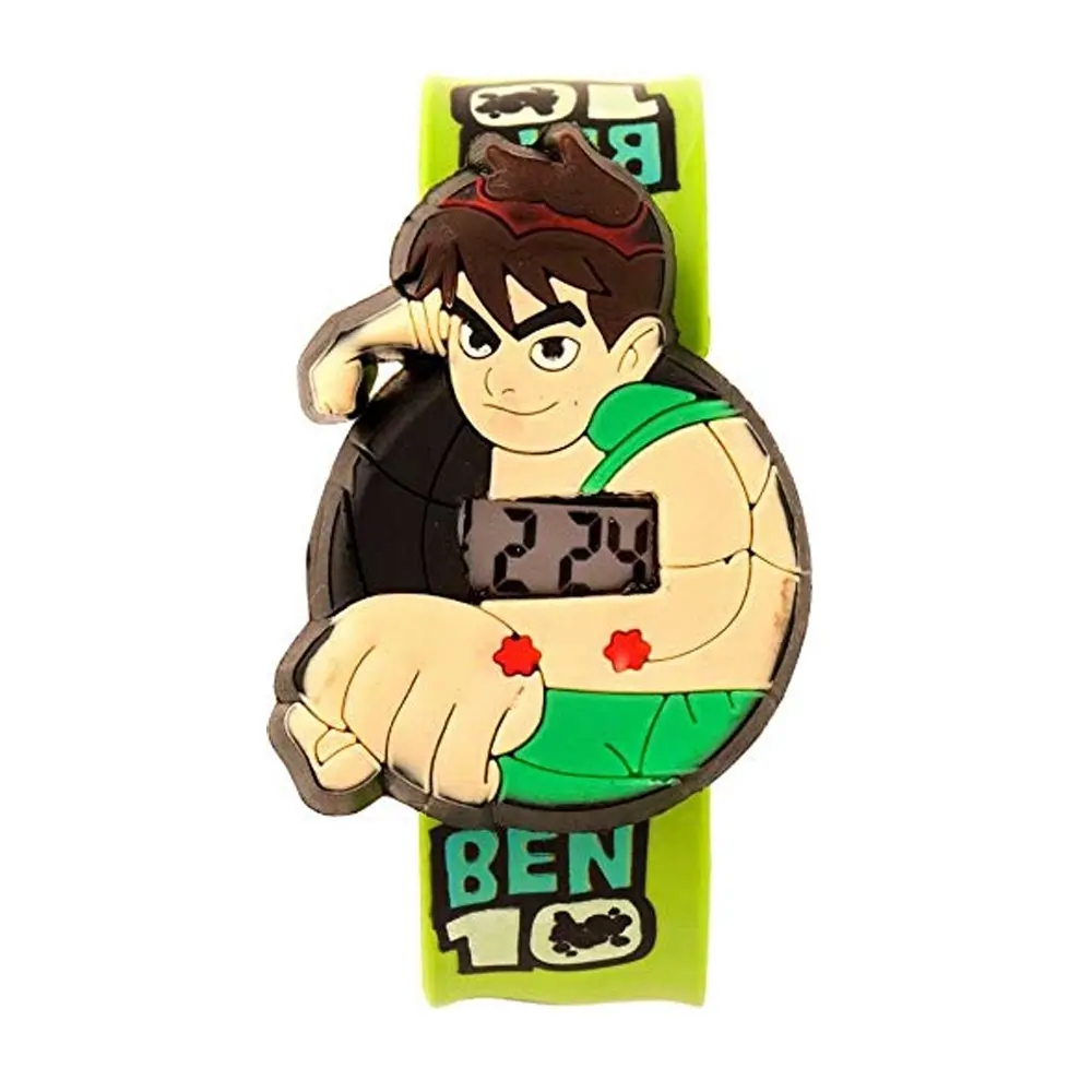 S S TRADERS Cartoon Ben 10 Shaped Slap Snap On Silicone Digital Wrist Watch for Boys – Dial Color: Green, Strap Color: Green  – View 1