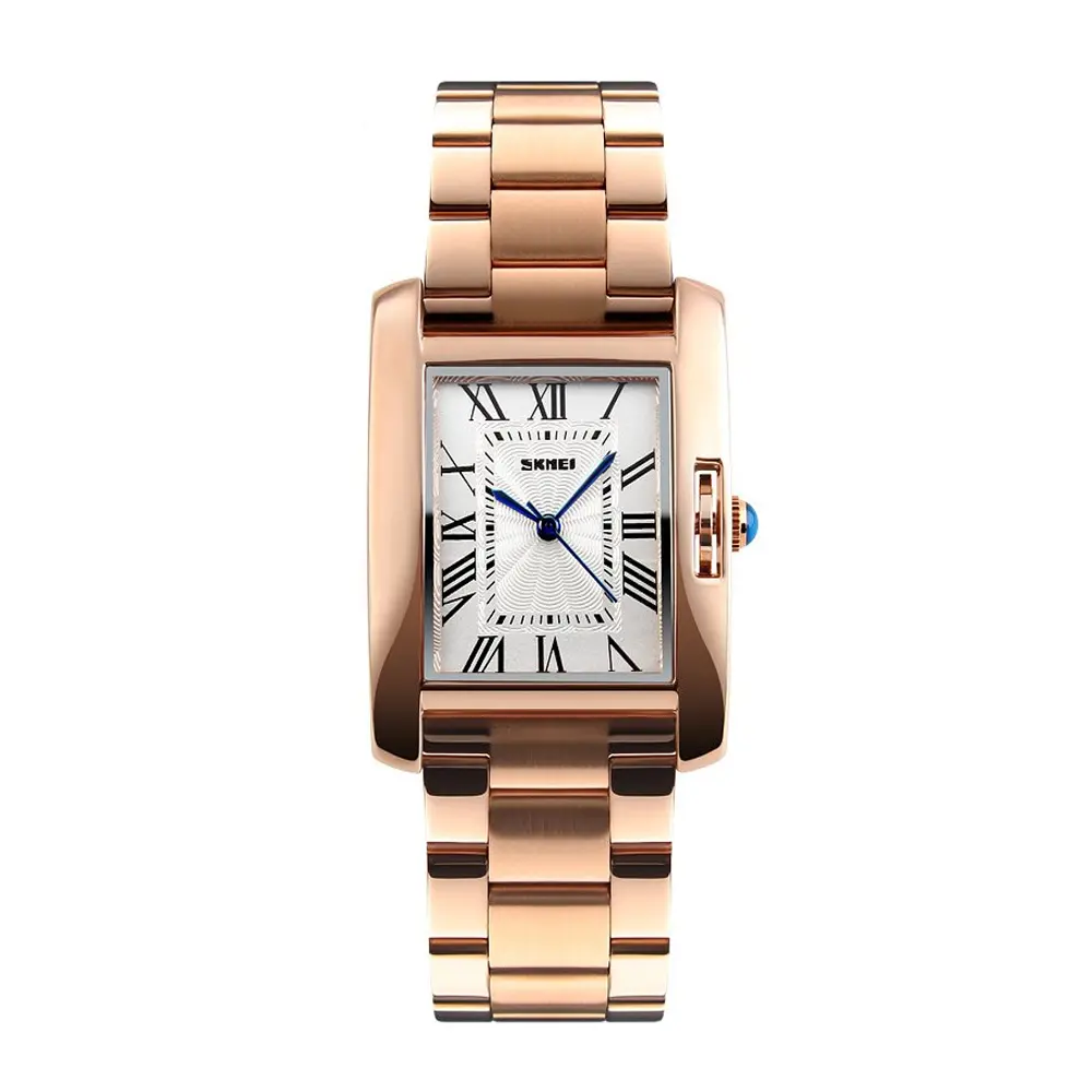 SKMEI 1284 Casual Stainless Steel Analog Women Watch – Dial Color: White, Strap Color:  Brown  – View 1