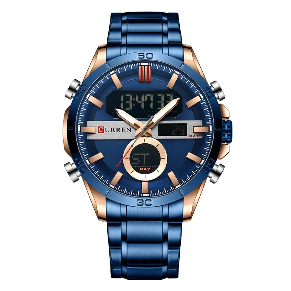 Curren 8384 Stainless Steel Dual Movement Men's Watch – Dial Color: Blue, Strap Color: Blue – View 1