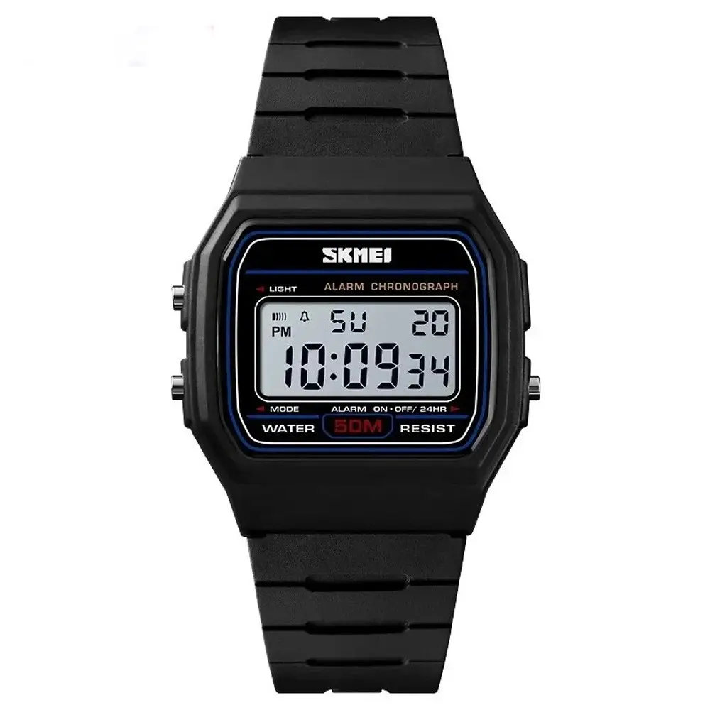 SKMEI 1412 Digital Comfortable Silicone Strap Casual Men's Watch  – Dial Color: White, Strap Color: Black – View 1