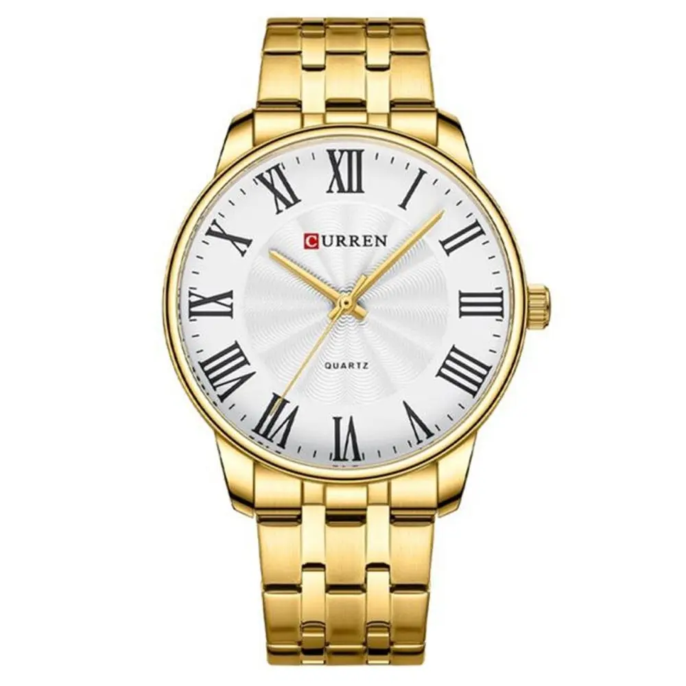 Curren 8422 Luxury Stainless Steel Quartz Analog Casual Style Fashion Men's Watch – Dial Color: White, Strap Color: Gold – View 1