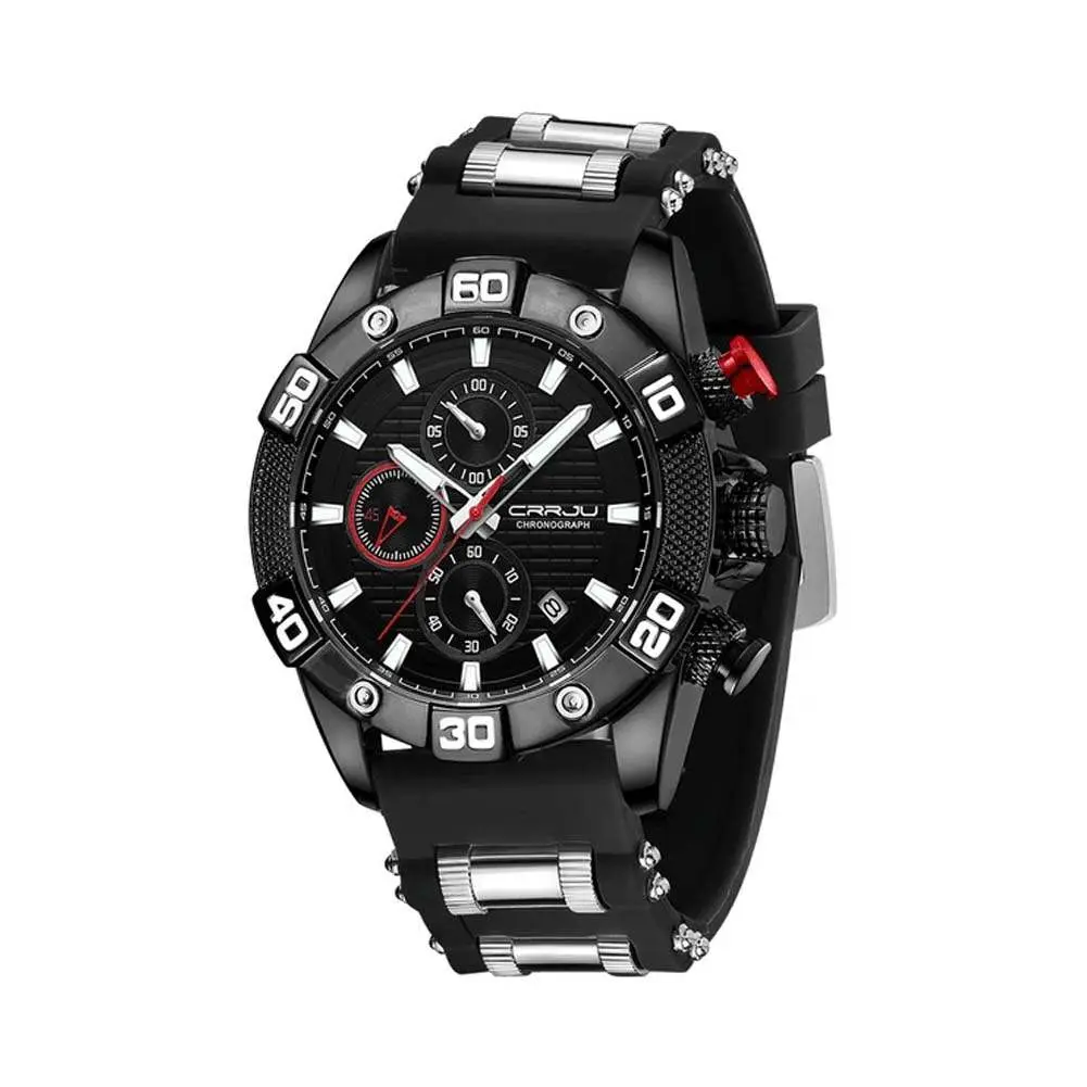 CRRJU 2291 Comfortable Silicone Strap Quartz Rugged Construction Sport Men's Watch – Dial Color: Black, Strap Color: Black – View 1