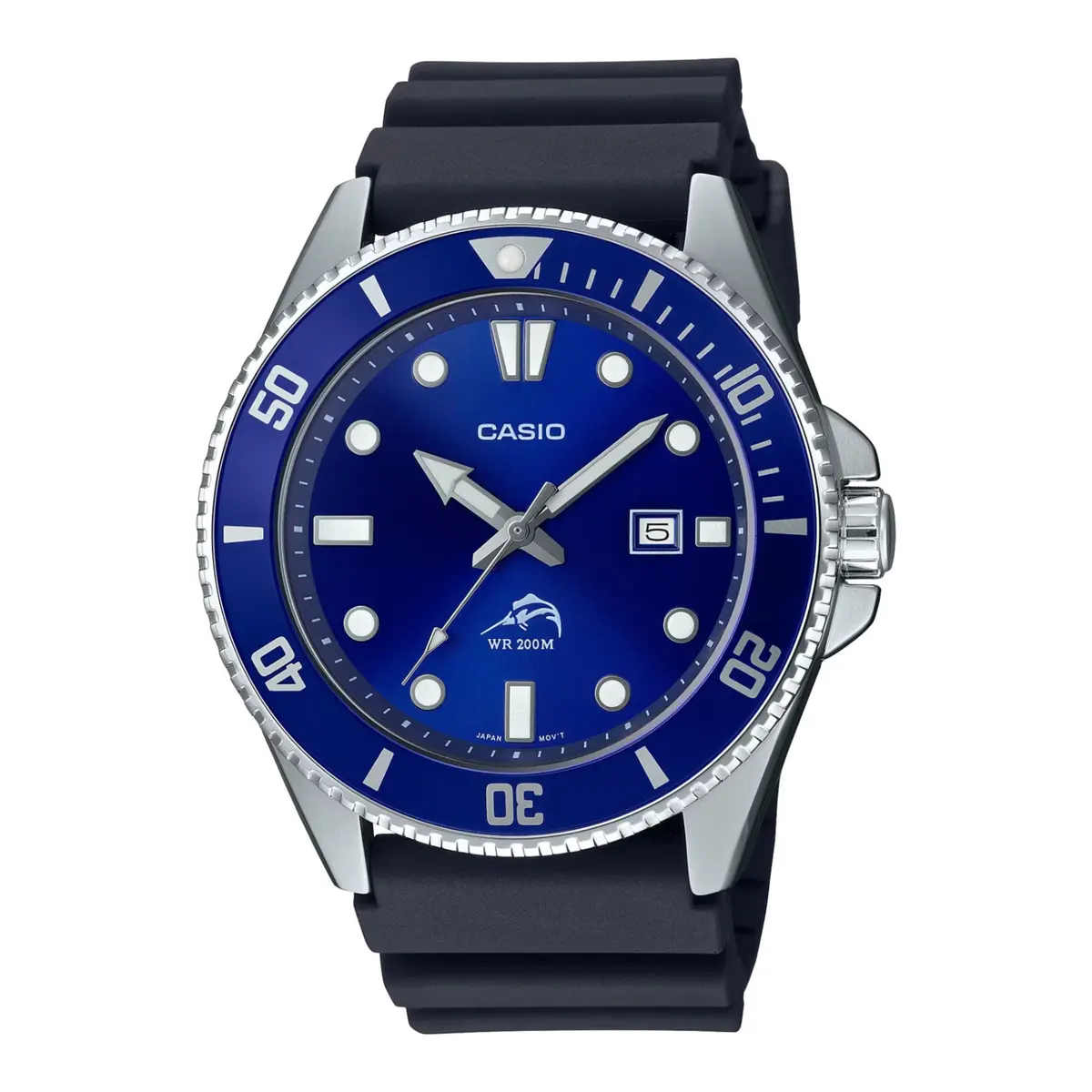 Casio MDV106B-1A1VCF Duro Submariner Marlin Anti-reverse Bezel Chronograph Diver's Quartz Watch – Dial Color: Navy Blue, Strap Color: Black – View 1