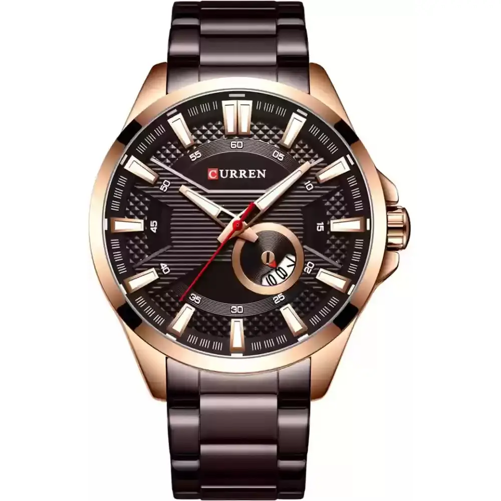 Curren 8372 High Quality Stainless Steel Analog Men's Watch – Dial Color: Brown, Strap Color:  Brown  – View 1
