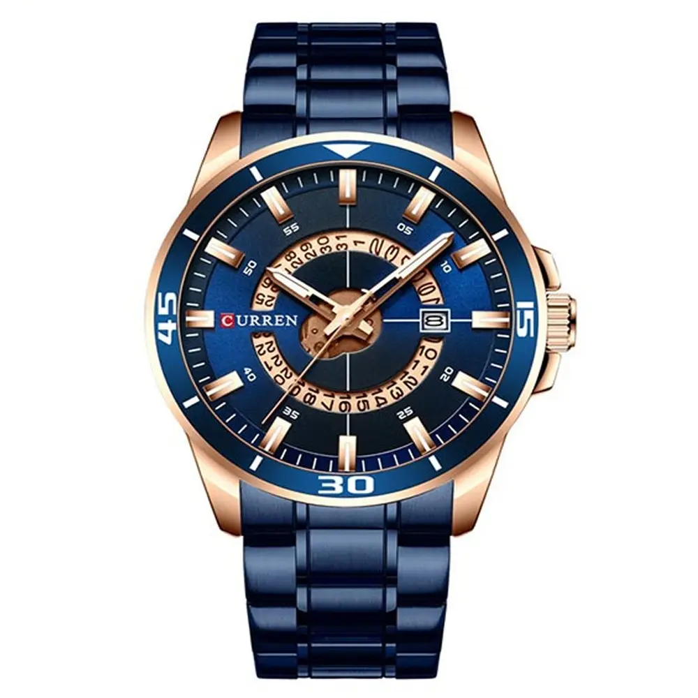 Curren 8359 Luxury Stainless Steel Calendar Men's Watch – Dial Color: Blue, Strap Color: Blue – View 1