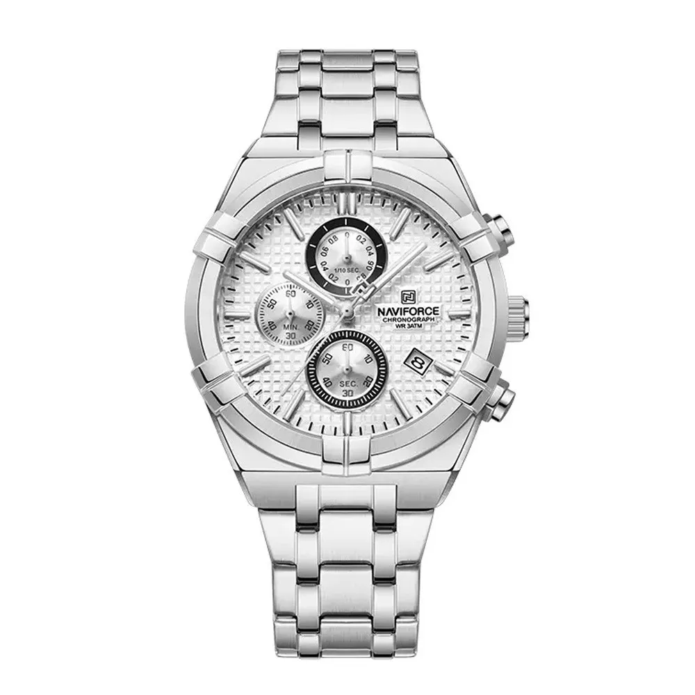 NAVIFORCE NF8042 Multi-function Luminous Men’s Watch – Dial Color: White, Strap Color: Silver – View 1