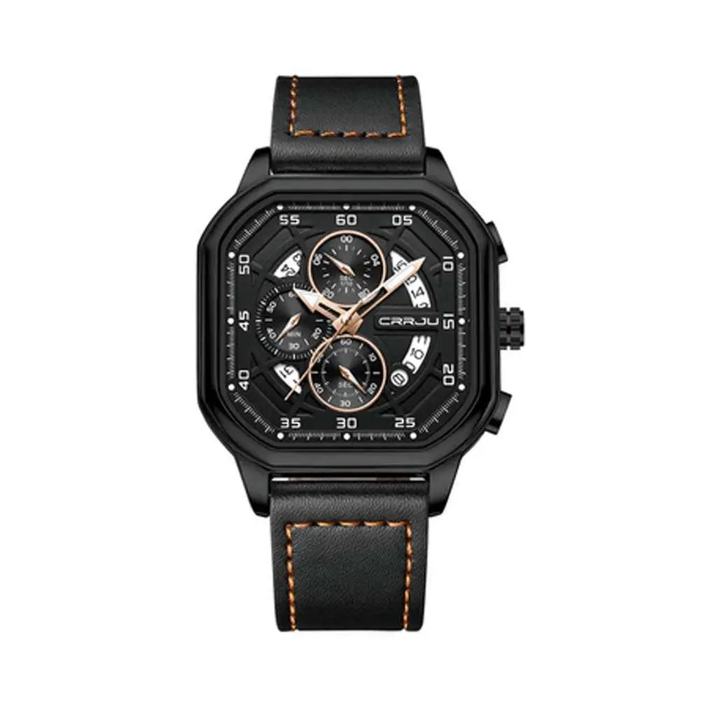 CRRJU 2287 Fusion Of Minimalist Style & Timeless Elegance Steel Analog Quartz Men Watch – Dial Color: Rose, Strap Color: Black – View 1
