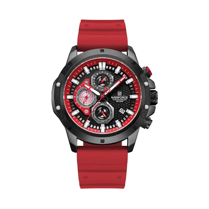 NAVIFORCE NF8036  Luxury Military Sports Quartz Analog Men's Watch  – Dial Color: Black, Strap Color: Red – View 1