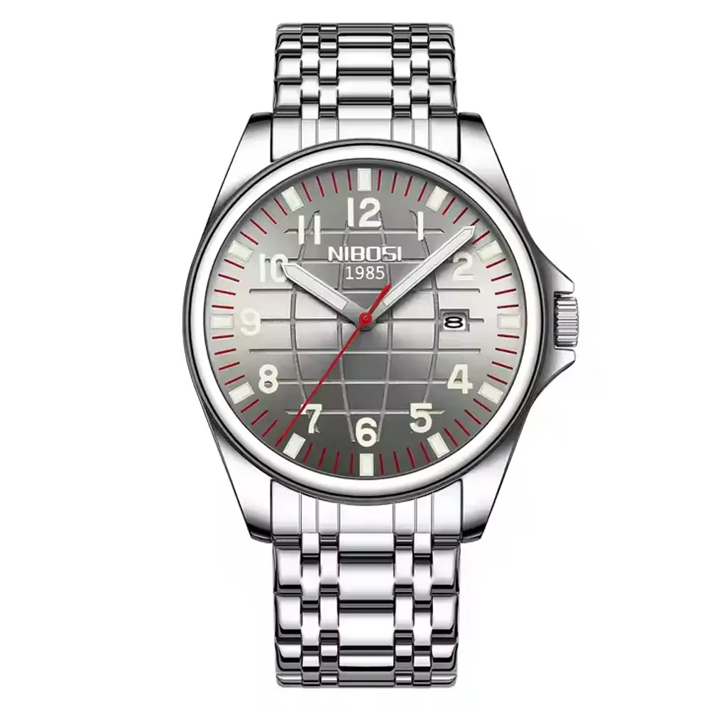 Nibosi 2572 Stainless Steel And Multifunction Waterproof Men's Watch – Dial Color: Brown, Strap Color: Silver – View 1