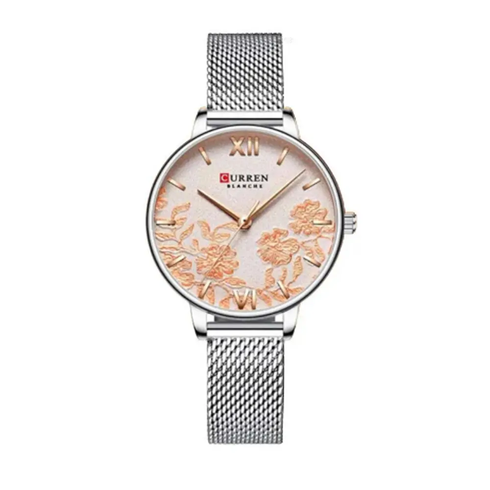 Curren 9065 Quartz Watch With Stainless Steel Strap for Women – Dial Color: Pink, Strap Color: Silver – View 1