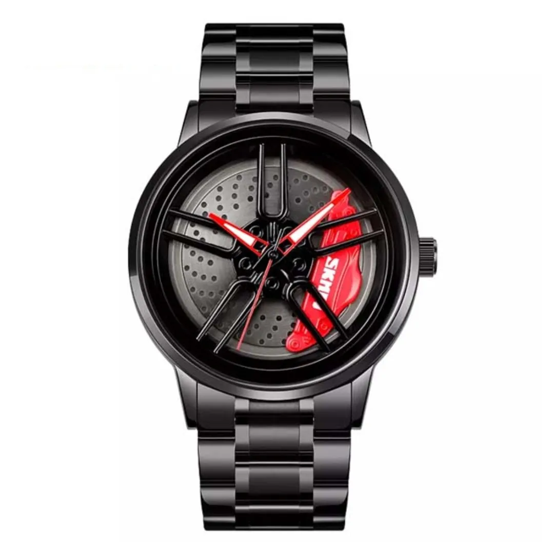 SKMEI 1990 Model-A Rolling Dial Analog Men's Watch – Dial Color: Red, Strap Color: Black – View 1