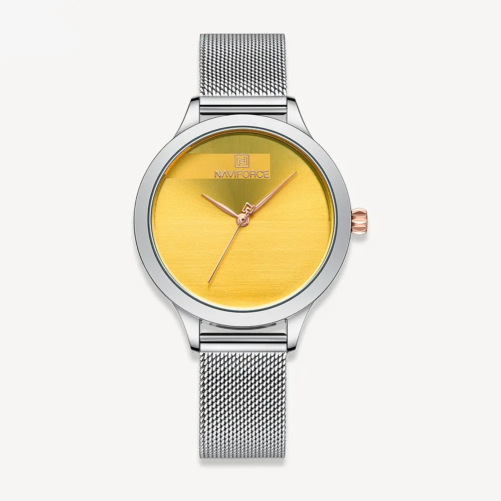 NAVIFORCE NF5027 Romantic Charming Quartz Luxury Stainless Steel Women Watches – Dial Color: Yellow, Strap Color: Silver – View 1