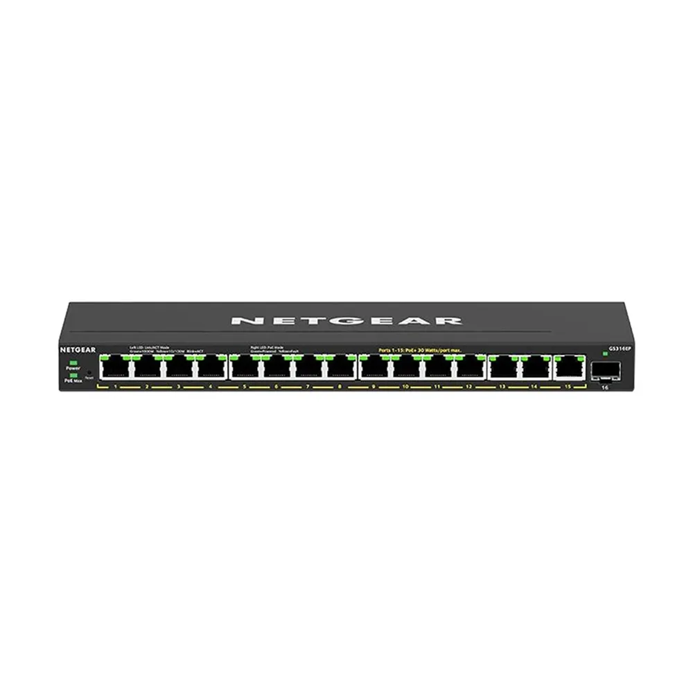 Netgear GS316EP 16 Port (15 Port PoE+ & 1 SFP Port) Gigabit Managed Networking Switch – View 1