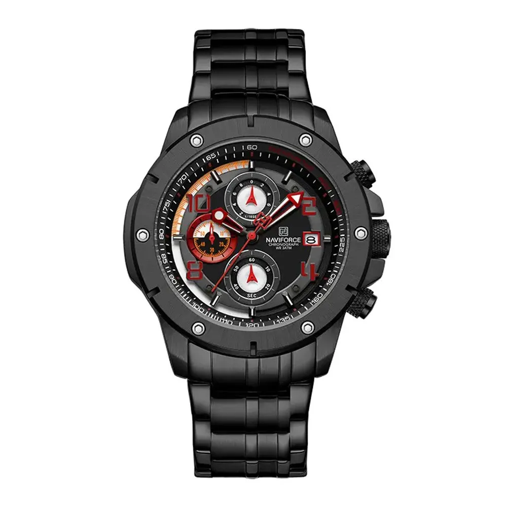 NAVIFORCE NF8056 Stylish and Trendy Men’s Watch – Dial Color: Red, Strap Color: Black – View 1