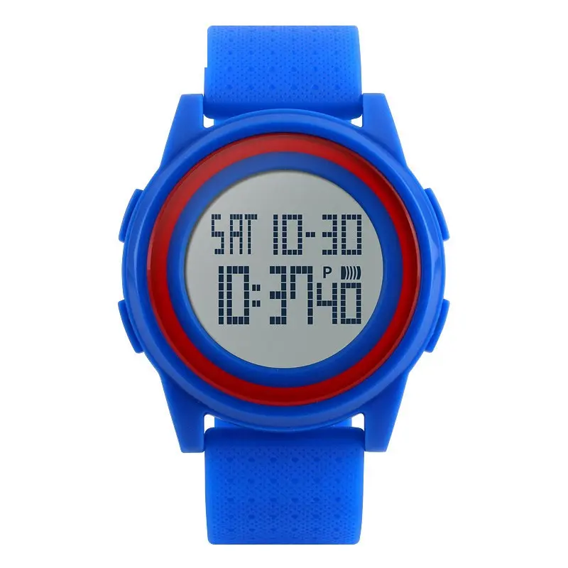 SKMEI 1206 Ultrathin Digital PU Leather Luminous Kid's Watch – Dial Color: Black, Strap Color: Blue – View 1