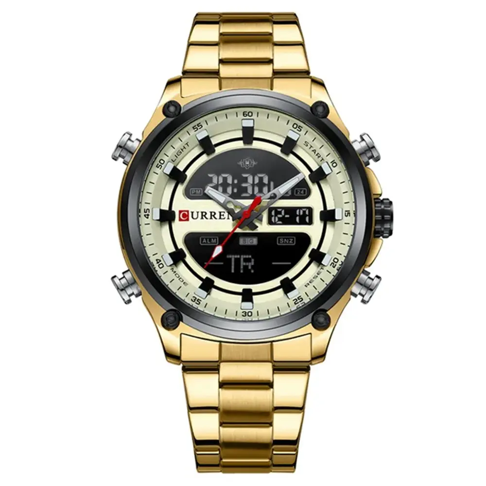 Curren 8404 Stainless Steel Dual Movement Military Men's Watch – Dial Color: Gold, Strap Color: Gold – View 1