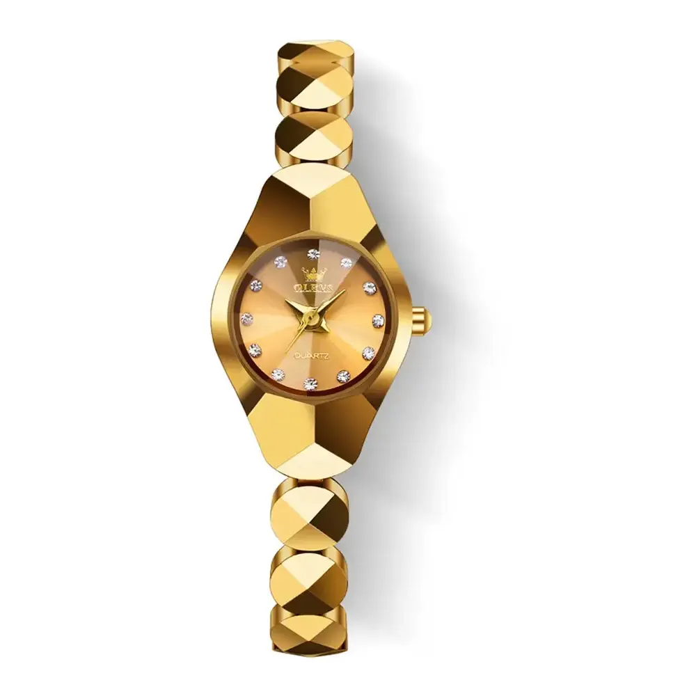 OLEVS 7007 Elegant Luxury Tungsten Steel Analog Wrist Watch For Women – Dial Color: Gold, Strap Color: Gold  – View 1