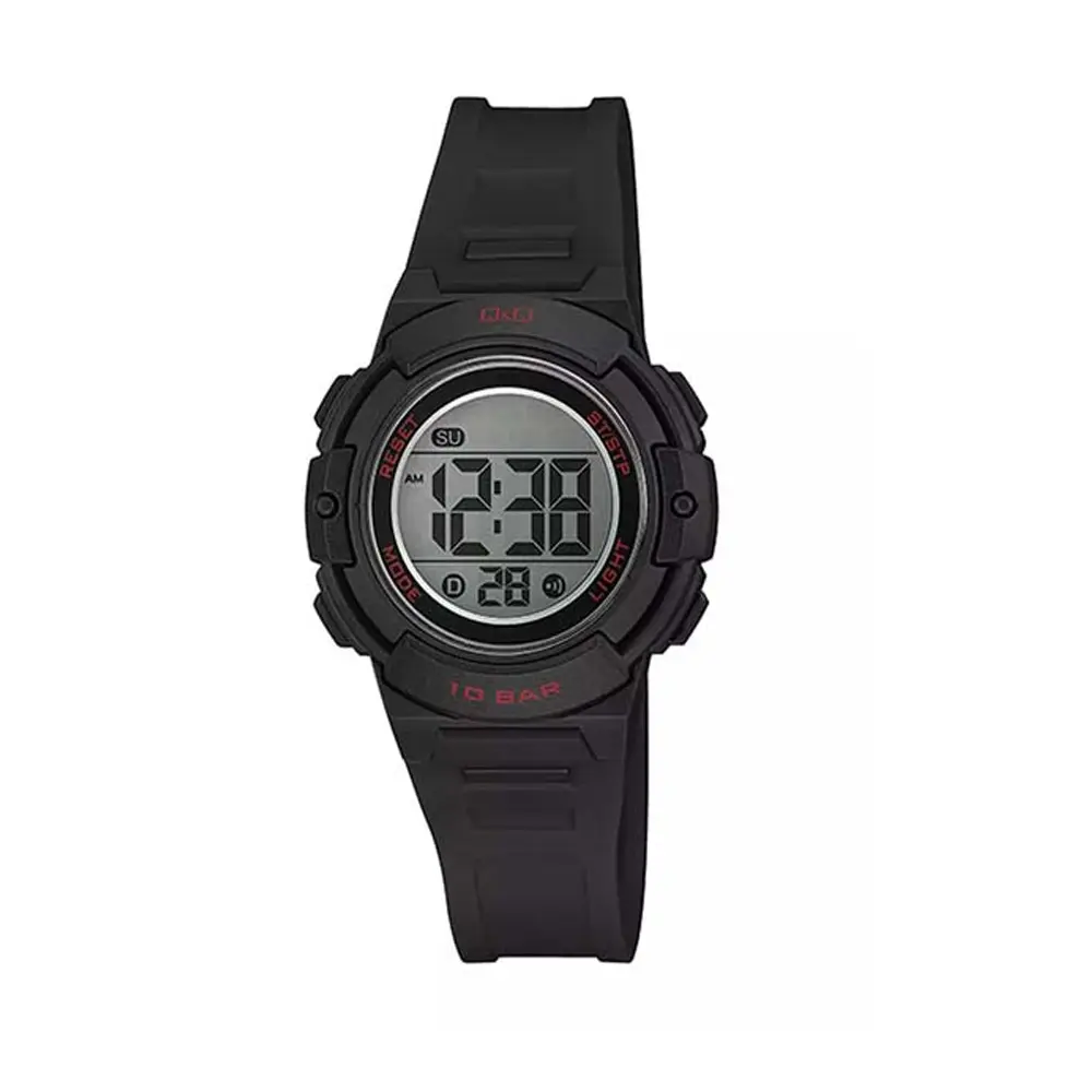 Q&Q M185J008Y Digital Round White Dial Water Resistant Black Resin Strap Kids Watch – View 1