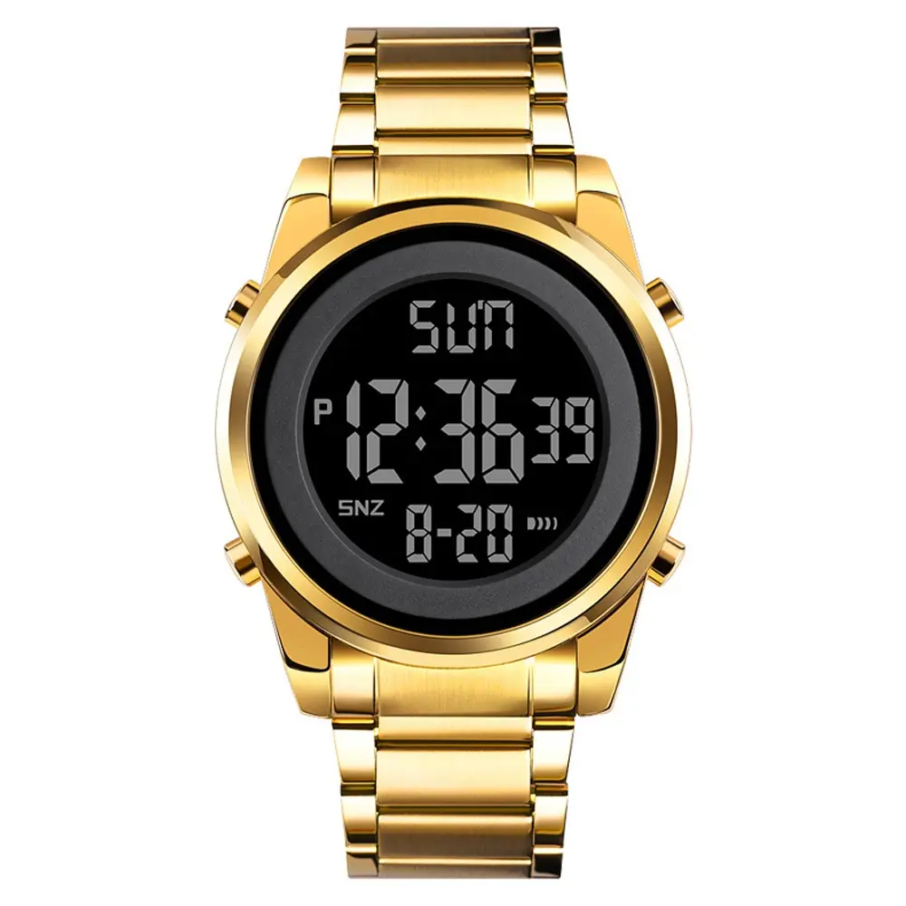 SKMEI 1611 Stainless Steel Luxury Analog Men's Watch – Dial Color: Black, Strap Color: Gold  – View 1
