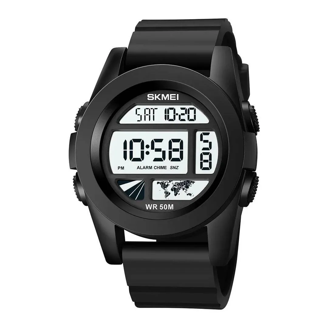 SKMEI 1906 Fashion Stopwatch Waterproof Digital Sports Men's Watch – Dial Color: White, Strap Color: Black – View 1