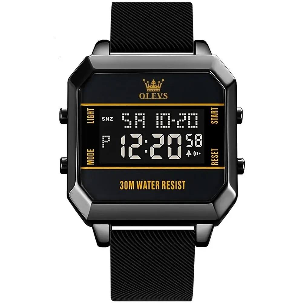 OLEVS 1103 Cool Waterproof LED Display Multifunctional Digital Men's Watch – Dial Color: Black, Strap Color: Black – View 1