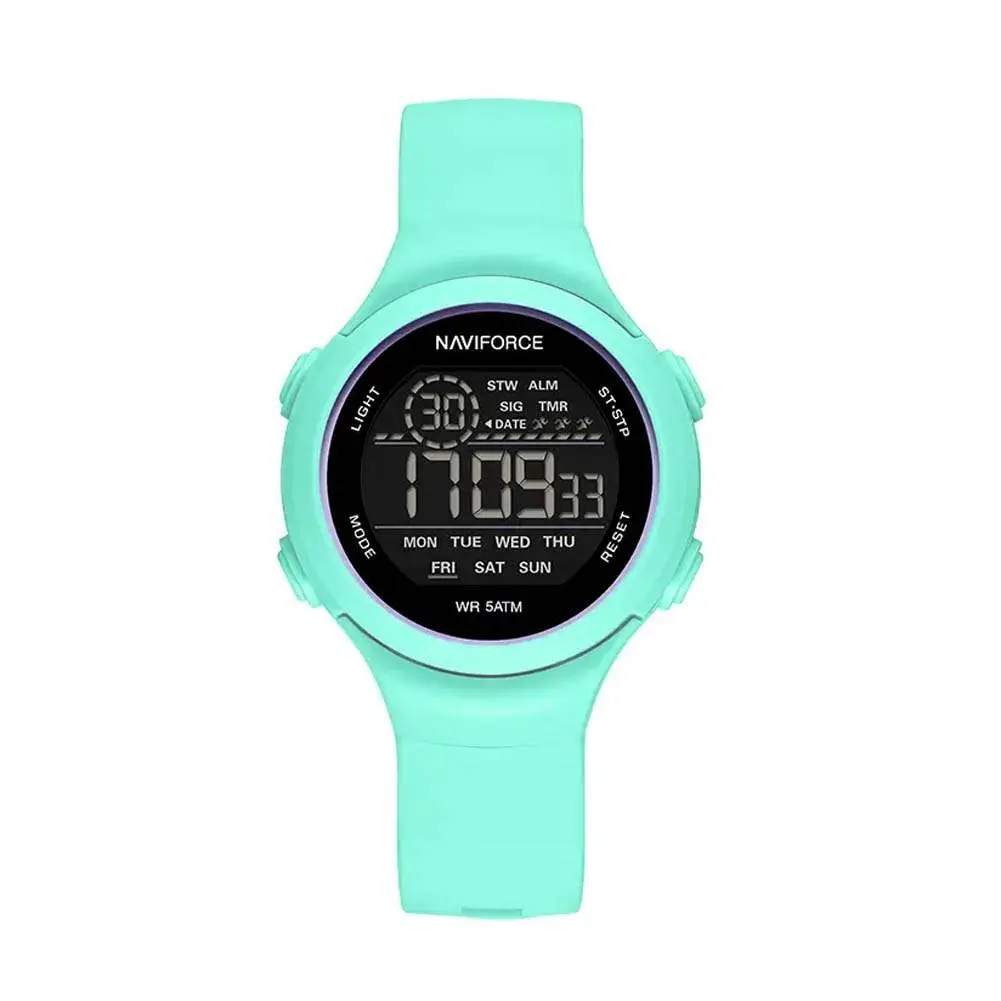 Naviforce NF7119 Comfortable Silicone Strap Trendy Sport Fashion Digital Women's Watch – Dial Color: Green, Strap Color: Pest – View 1