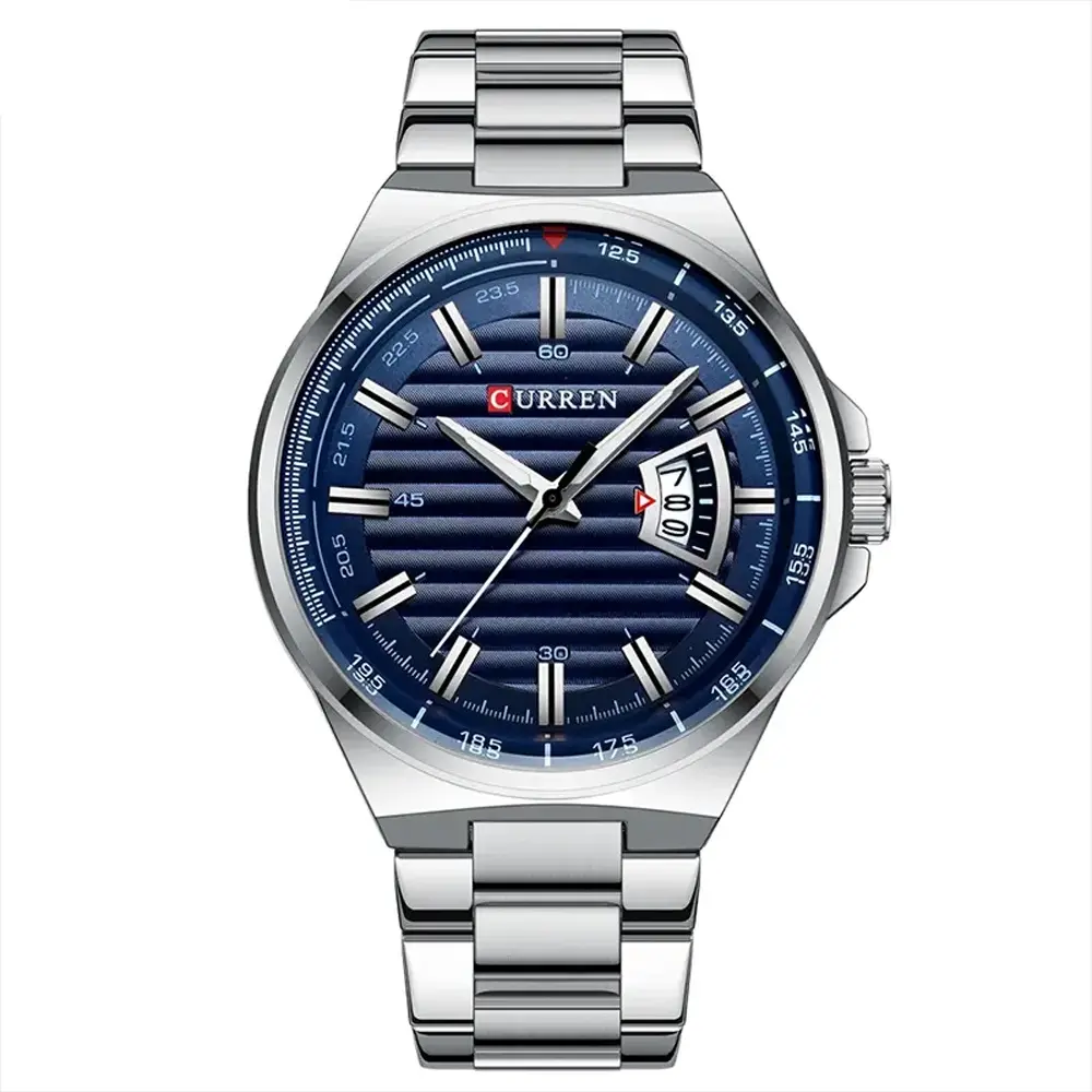 Curren 8375 Luxury Stainless Steel Analog Men's Watch – Dial Color: Blue, Strap Color: Silver – View 1
