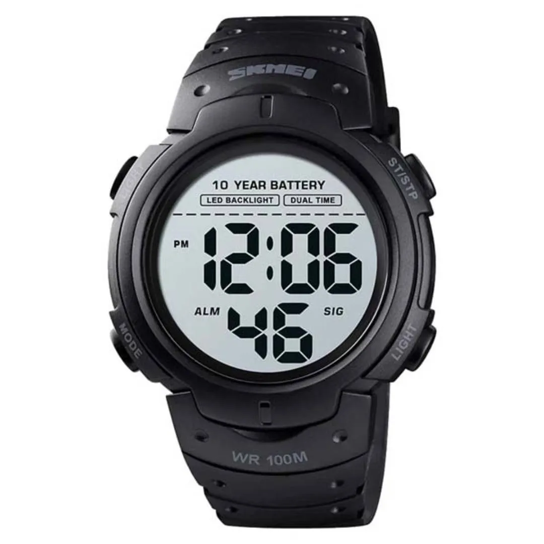 SKMEI 1560 Sport Electronics Digital Fitness Men's Watch – Dial Color: White, Strap Color: Black – View 1