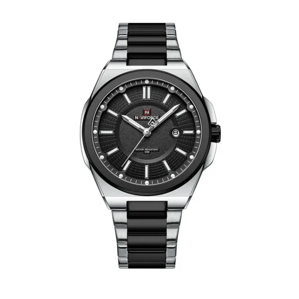 Naviforce 9212 Authentic Stainless Steel Analog Men's Watch – Dial Color: Black, Strap Color: Black – View 1