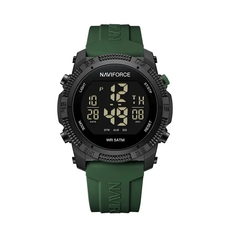 NAVIFORCE NF7104 Luminous Silicone Digital Acrylic Men's Watch  – Dial Color: Black, Strap Color: Green  – View 1