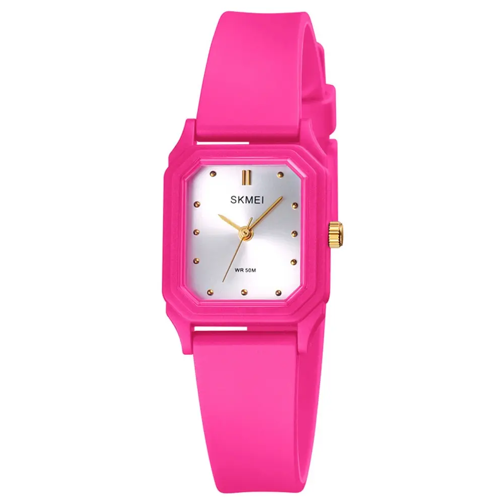 SKMEI 1651 Slim Analog Silicone Strap Casual Men's Watch – Dial Color: White, Strap Color: Pink – View 1