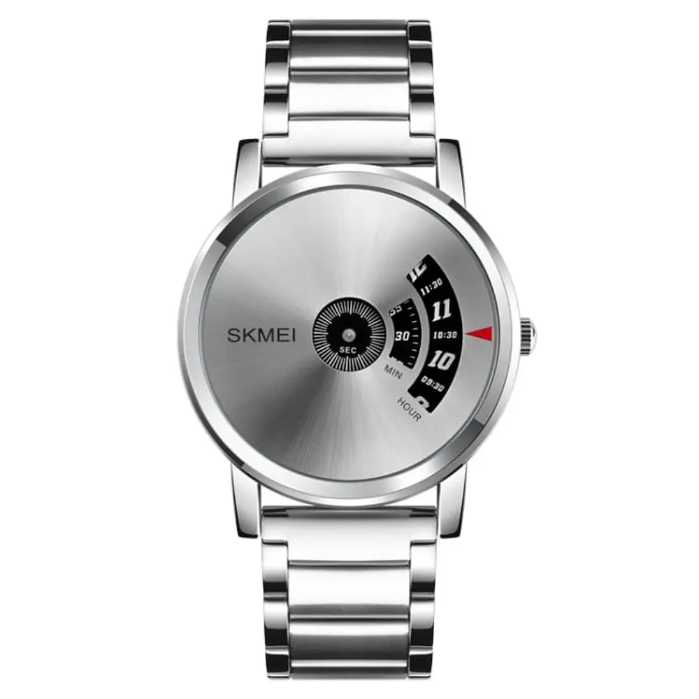 SKMEI 1260 Creative Pointer Stainless Steel Casual Men's Watch – Dial Color: Silver, Strap Color: Silver – View 1