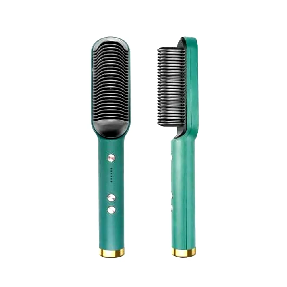 HQT-909B Comb Brush Hair Straightening Iron Built – Color: Green – View 1