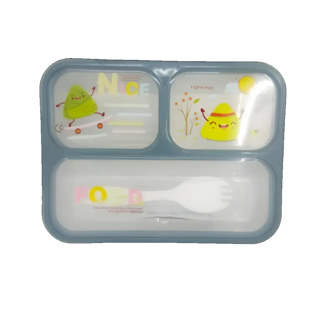 3-Compartment Leak-Proof Food-Grade Plastic Lunch Box – Color: Blue – View 1