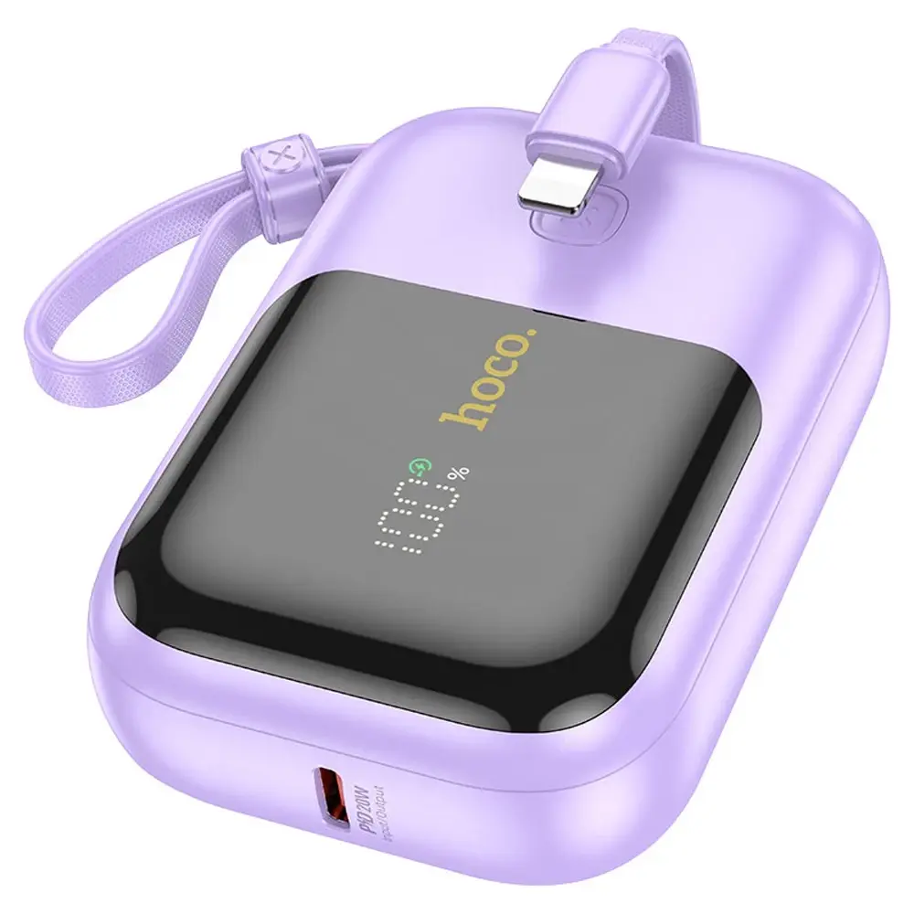 HOCO Q20 10000mAh Fountain Built-in Cable Mini Fast Charging Power Bank – Color: Purple – View 1