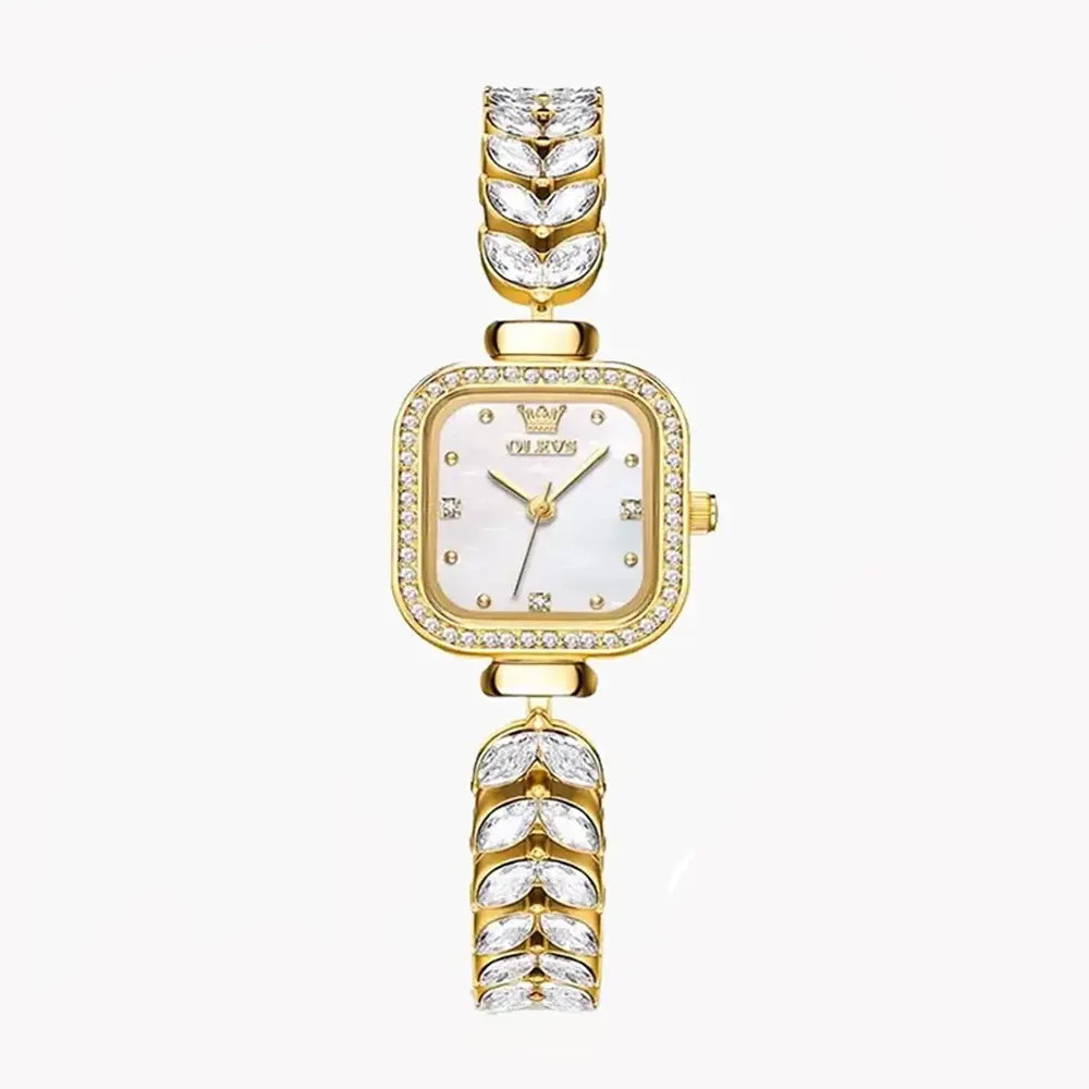 Olevs 9987 New Quartz Daimond Mermaid Stainless Steel Wrist-Watche – Dial Color: Gold, Strap Color: Gold  – View 1
