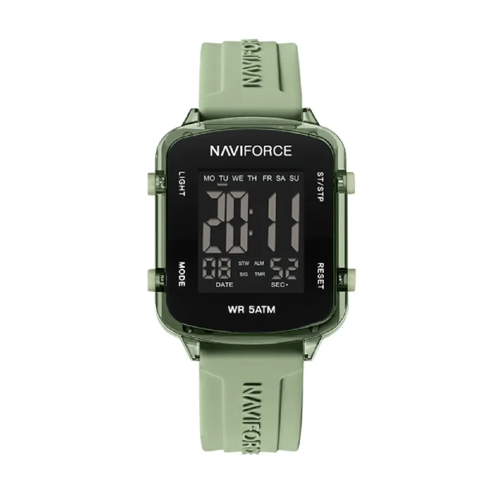 Naviforce 7120 Silicone Strap Multi-Functional Sport Fashion Digital Women Watch – Dial Color: Black, Strap Color: Green  – View 1